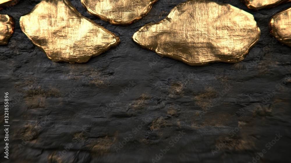 Poster golden leaf patterns on dark stone surface abstract art textured background artistic design close-up