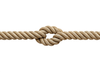 Thin rope with knots along its length, isolated on a transparent background