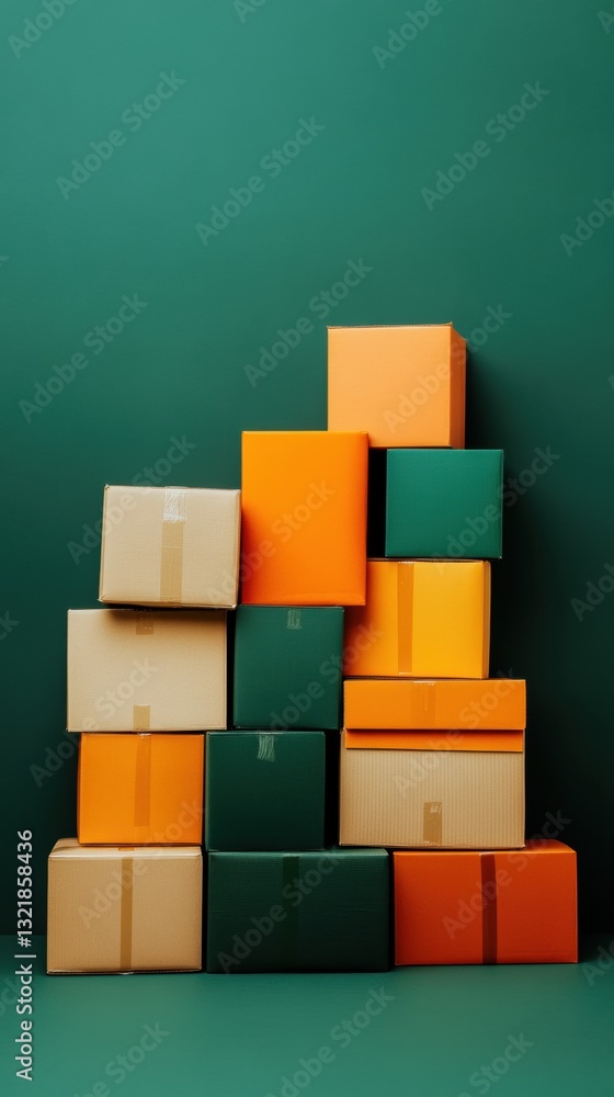 Aufkleber Modular Logistics Visualization Geometric Cardboard Box Stacking Representing Supply Chain Optimization and Digital Era Workflow Efficiency