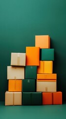 Obraz premium Modular Logistics Visualization Geometric Cardboard Box Stacking Representing Supply Chain Optimization and Digital Era Workflow Efficiency