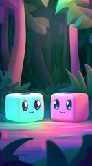 Enchanting Cube Friends in Magical Forest
