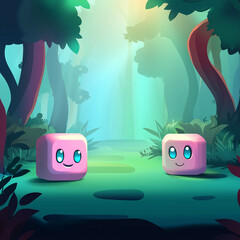 Enchanting Cube Friends in Magical Forest