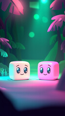 Enchanting Cube Friends in Magical Forest