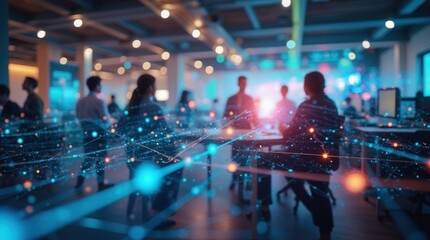 Innovative adults networking in modern tech workspace