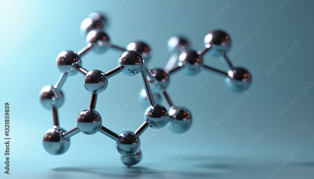 Aufkleber 3D rendering of Octahedral Carbon Dioxide Molecule with metal spheres on blue backdrop. Detailed chemical molecular model of abstract futuristic technology. Structure of innovation in science