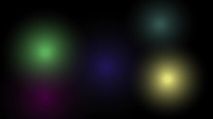 Colorful blinking shine blobs on black background video animation 