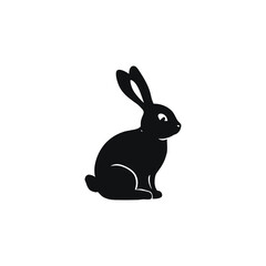(1) rabbit animals, illustration of black silhouette, Minimalist Rabbit Silhouette Vector: Elegant Black Illustration of a Sitting Bunny