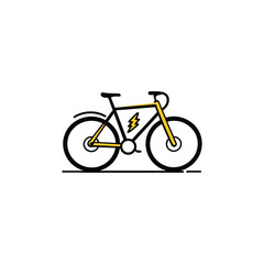 Fototapeta premium Electric bike, electro bicycle icon ,Electric Bicycle Illustration: Modern Yellow Bike Vector with Lightning Bolt Design