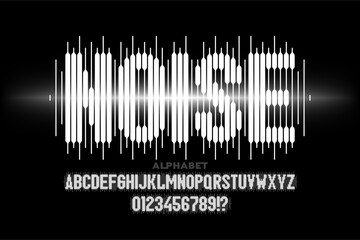 Noise. Music, sound wave style font design, alphabet letters and numbers vector illustration