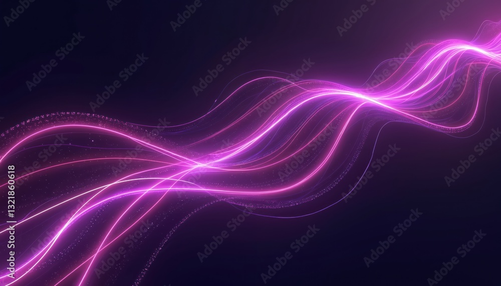 Aufkleber violet glowing neon lines create abstract tech background. stripes on dark surface, vibrant curves w