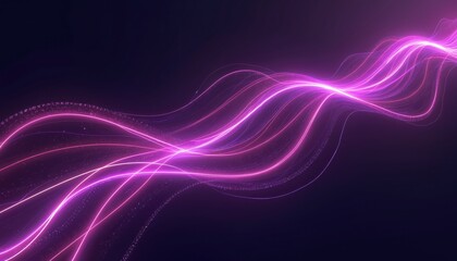 Obraz premium Violet glowing neon lines create abstract tech background. Stripes on dark surface, vibrant curves with light effect, aglow futuristic digital wallpaper, laser ray geometric shapes in science fiction