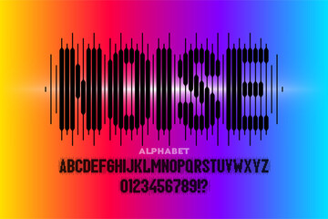 Noise. Music, sound wave style font design, alphabet letters and numbers vector illustration