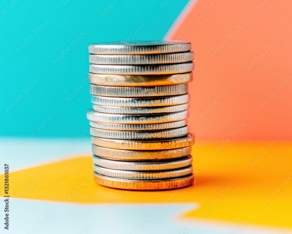 Leinwandbilder vibrant financial growth strategy minimalist coin stack visualizing investment potential with contem