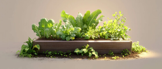 Garden Beds Showcasing Greens, Lettuce, and Radishes in a Photorealistic Style farm  healthy growth