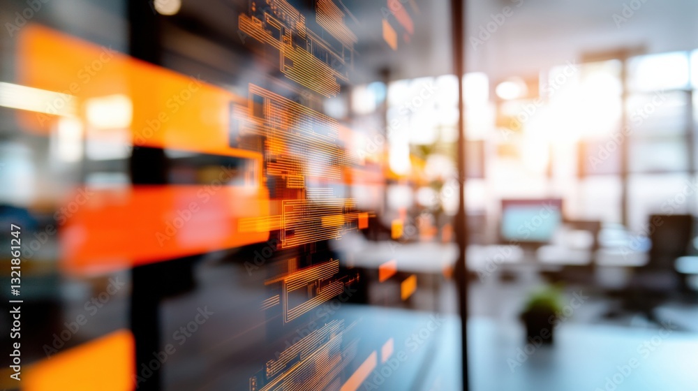Poster Next-Gen Digital Transformation Blurred Quantum Tech Interface Revealing Innovative Workspace Dynamics in Emerging AI-Powered Business Landscape