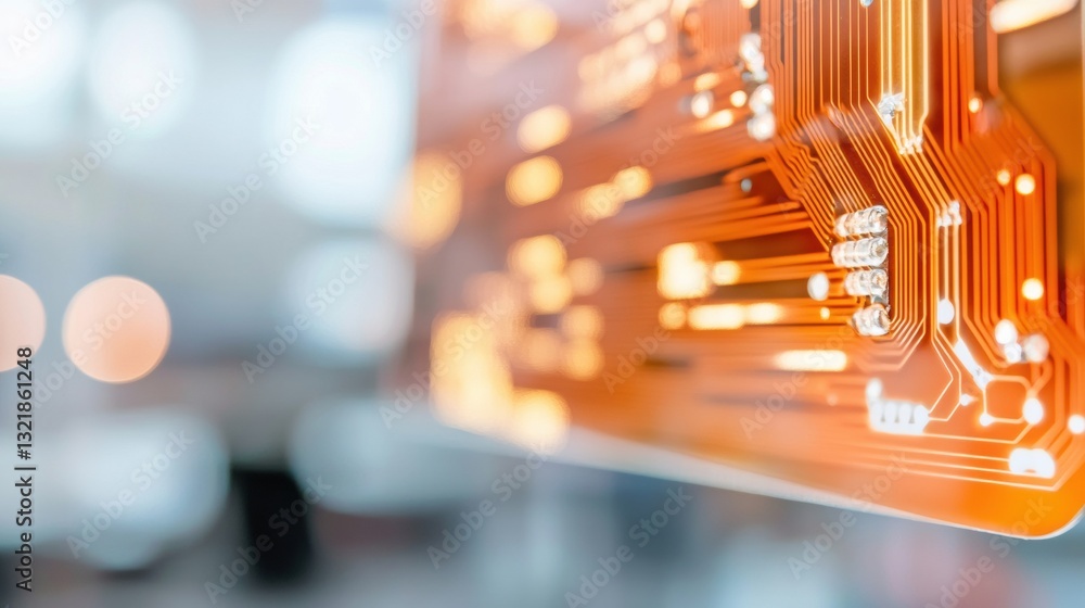 Poster Luminous AI Infrastructure Next-Gen Circuit Board Visualization with Futuristic Orange Technological Network Design for Digital Transformation Strategies