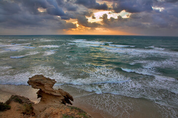 Storming sunset above the sea
