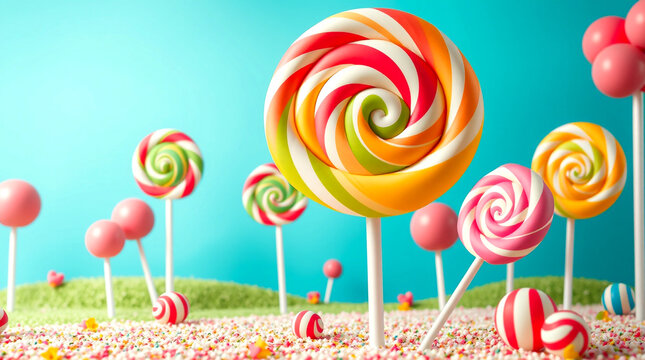 A whimsical candyland scene with giant lollipops – Generative AI
