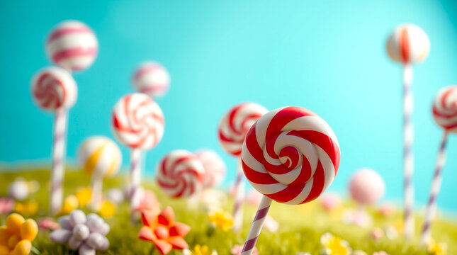 A whimsical candyland scene with giant lollipops – Generative AI - Powered by Adobe