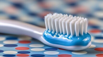 Close-up of a Blue Toothbrush with White Bristles