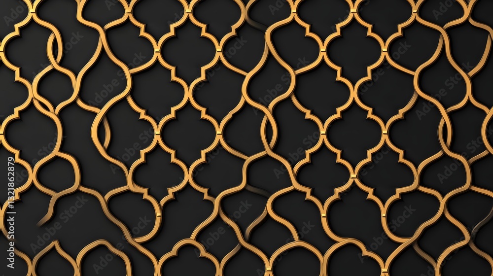 Poster intricate golden line pattern with seamless decorative symmetry in flat design
