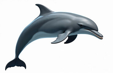 Obraz premium Isolated dolphin on white background. Marine mammal with smooth grey skin. Swimming sea animal poses, showing elegant curves, fins. Aquatic creature cutout for logo, icon design, educational purposes.