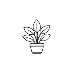 Plant vector icon, Minimalist Potted Plant Line Art: Black and White Vector Illustration of Nature's Elegance