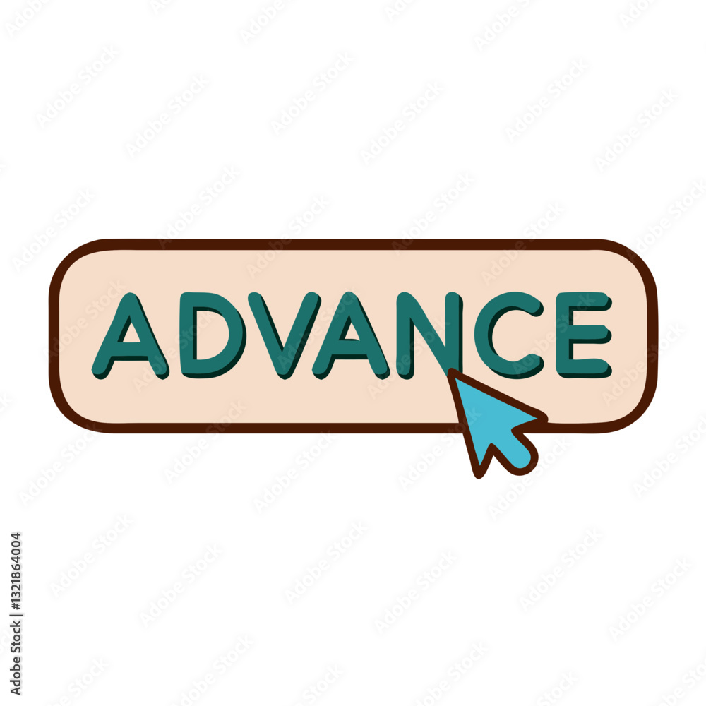 Poster advance button icon with cursor, digital interaction concept