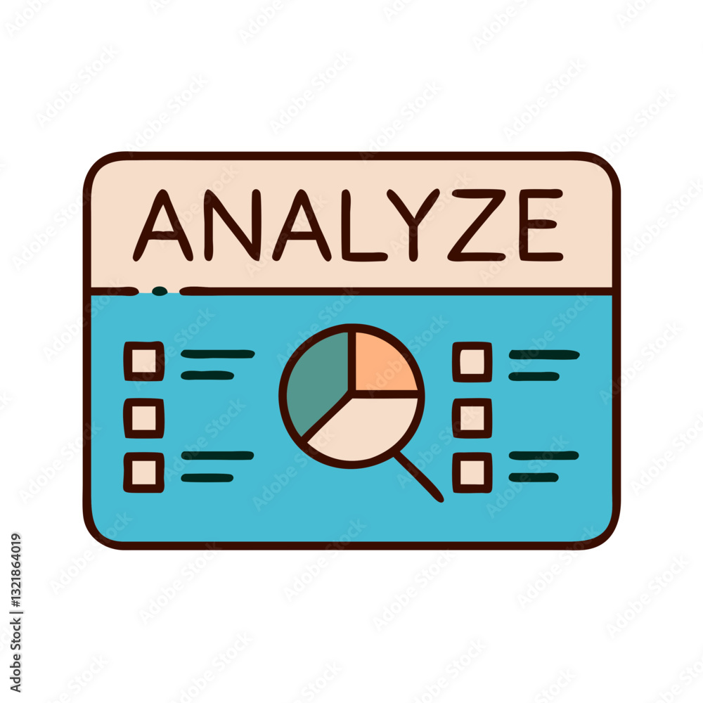 Poster analyze icon with charts and lists, data visualization concept