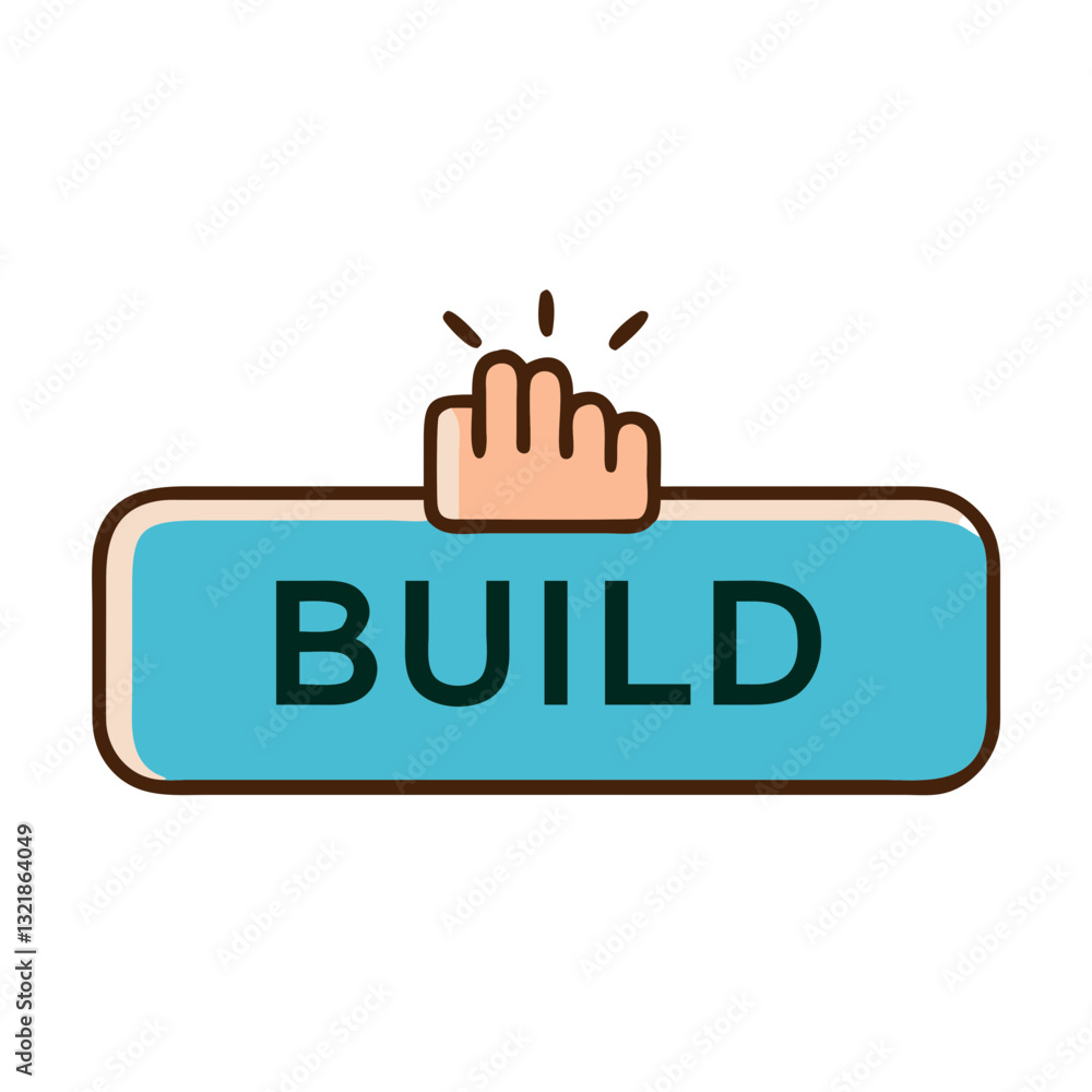 Poster build button icon with hand gesture, interactive interface concept