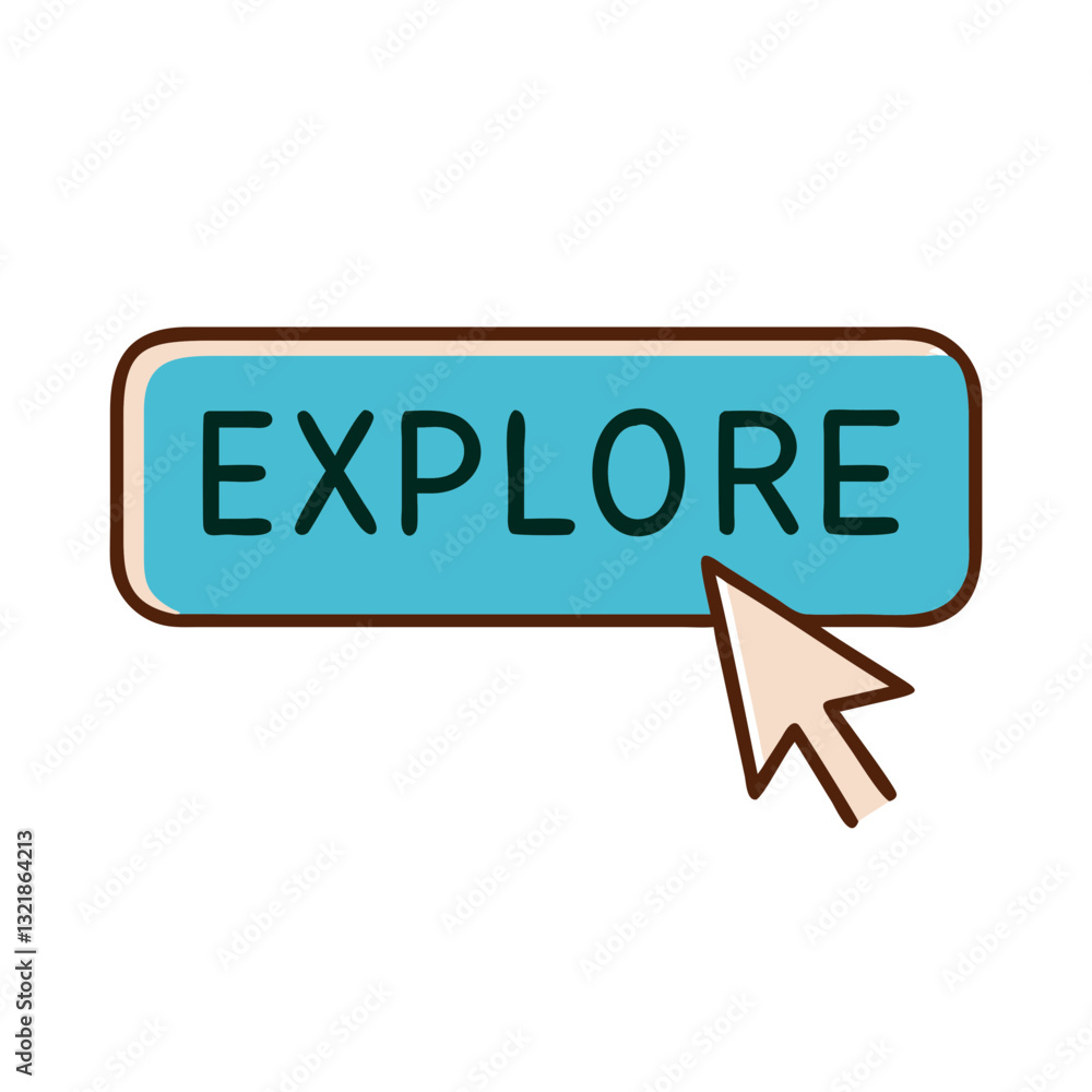 Poster explore button icon with cursor, interactive design concept