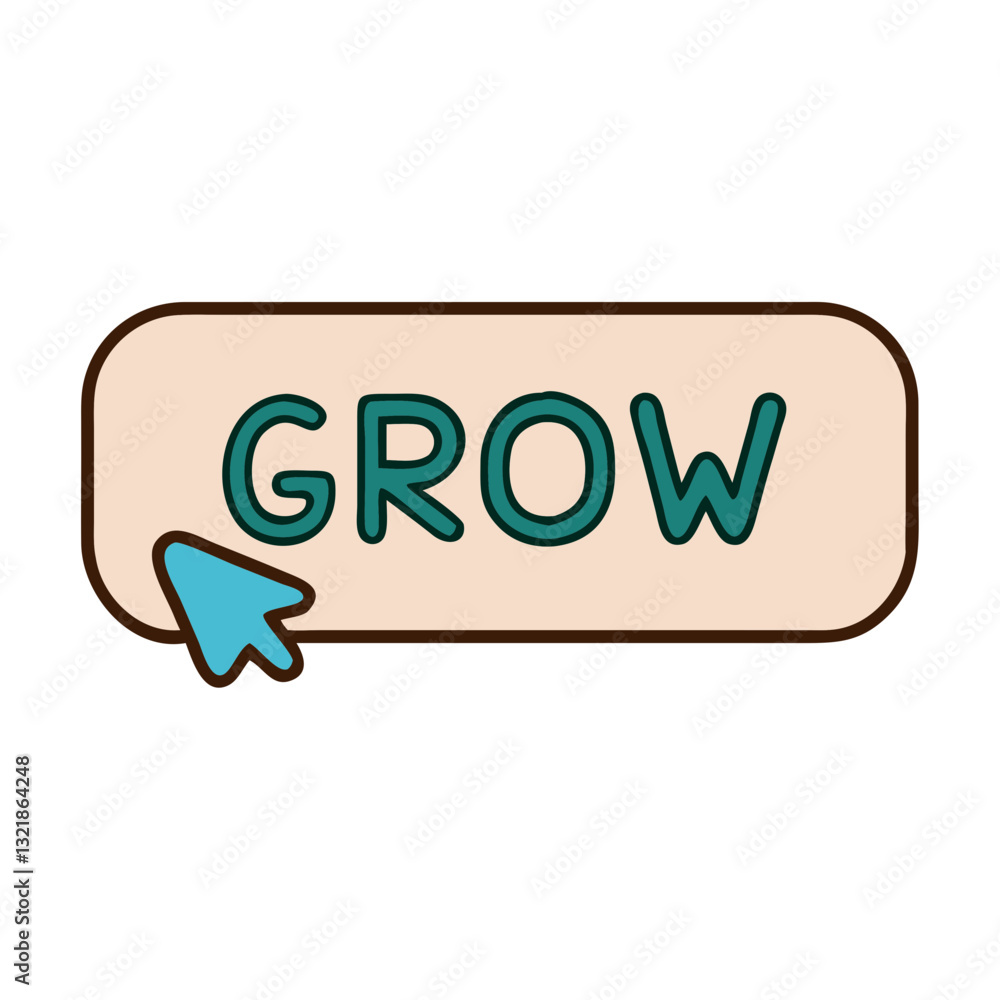 Poster grow button icon with cursor, digital interaction concept