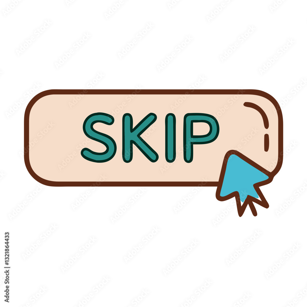 Poster skip button icon with cursor, digital interaction concept