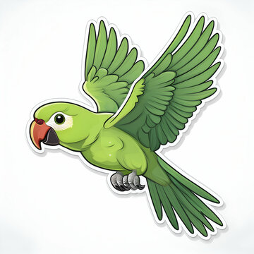 A Vibrant Green Parrot In Mid-flight, Its Wings Spread Wide, Showcasing The Joy Of Freedom Against A Crisp White Backdrop