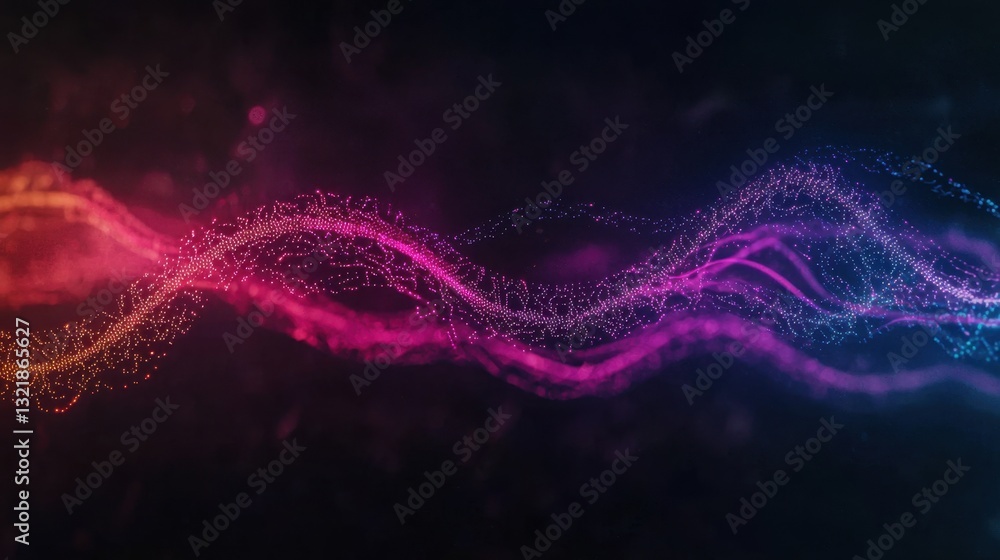 Poster an electrifying abstract wave composition with glowing multi-colored lines curving gracefully in a d