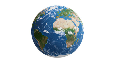 Earth Globe on White Background Showing Continents and Oceans