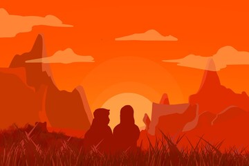 A couple is on a date at sunset. Lofi. Aesthetic