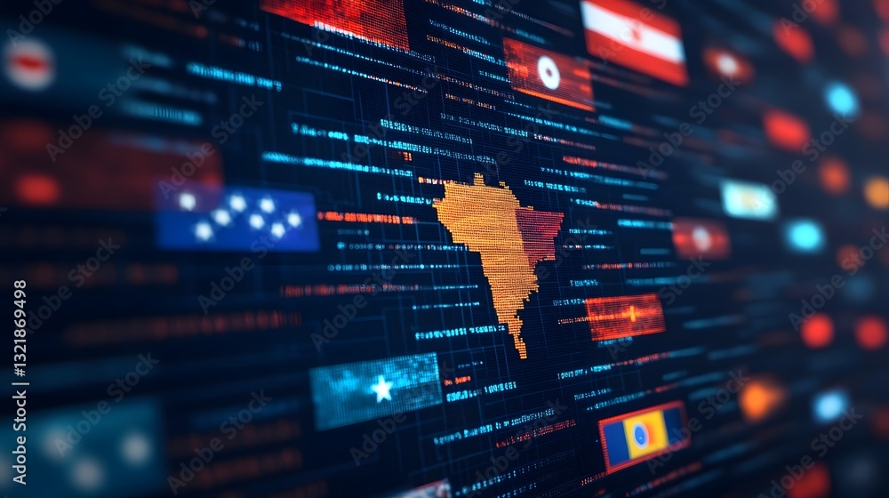 Poster seamless global data stream with flags and light effects