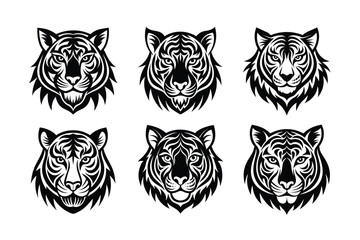 Obraz premium set of Black and White Tribal Tiger Head Vector