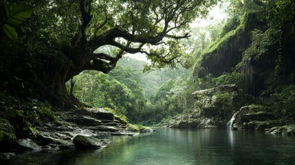 Obraz premium Cultural traditions explained by tribe member amidst lush jungle nature and indigenous heritage