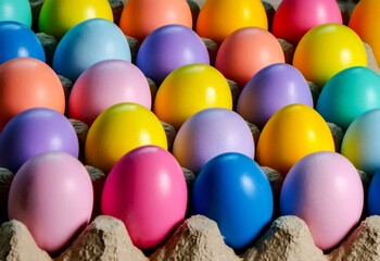 colorful eggs in egg cartons for Easter
