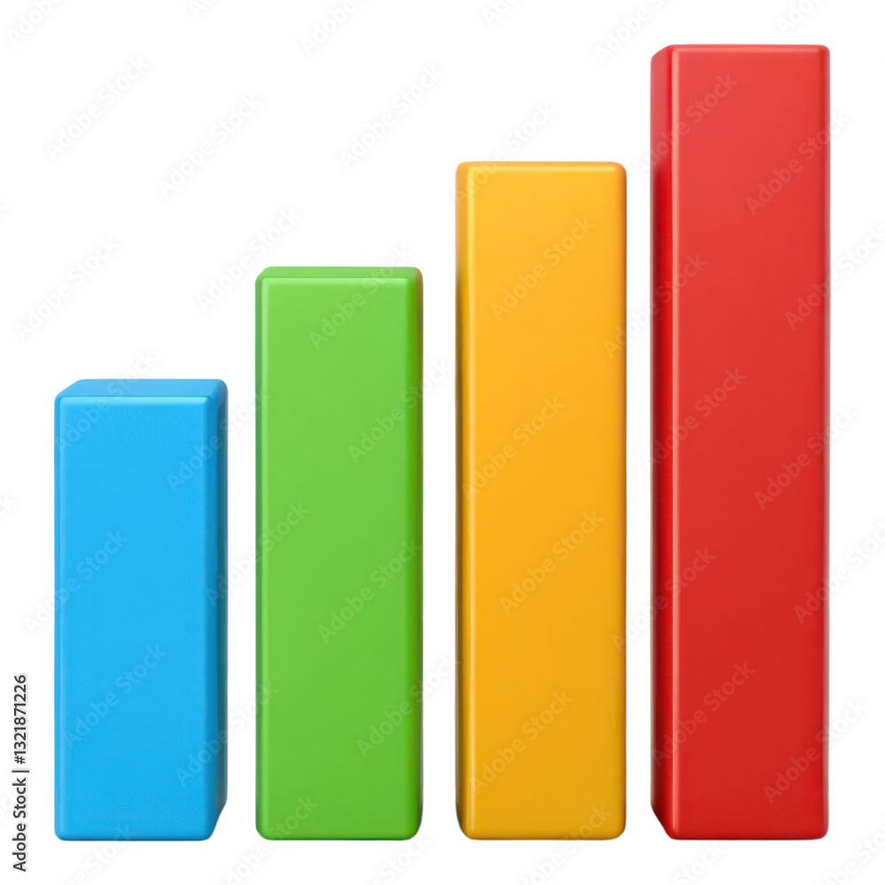 Poster digital data analytics represented by colorful 3d bar chart icons, showcasing growth and trends