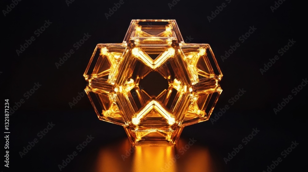 Poster a geometric illuminated object displaying multiple interconnected triangular facets