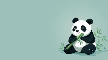 Obraz premium An adorable panda sits eating bamboo in a tranquil setting