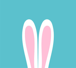 Bunny ears cute Easter background. Happy Easter blue card. Vector illustration.