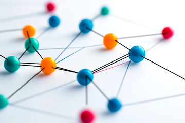 A colorful molecular structure with interconnected nodes, illustrating relationships and connections in a scientific or educational context.