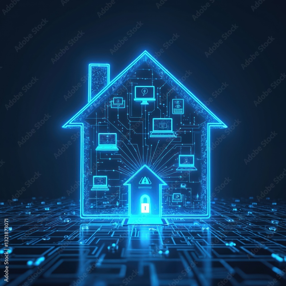 Aufkleber digital concept of smart home with interconnected devices, modern tech. cybersecurity illustrated by
