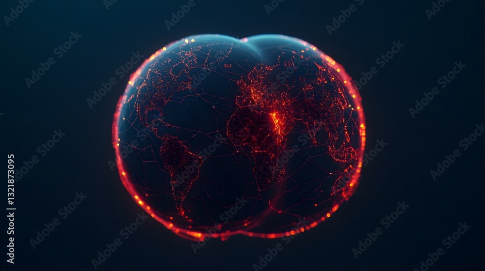 Poster interconnected digital globes representing world data networks and information exchange