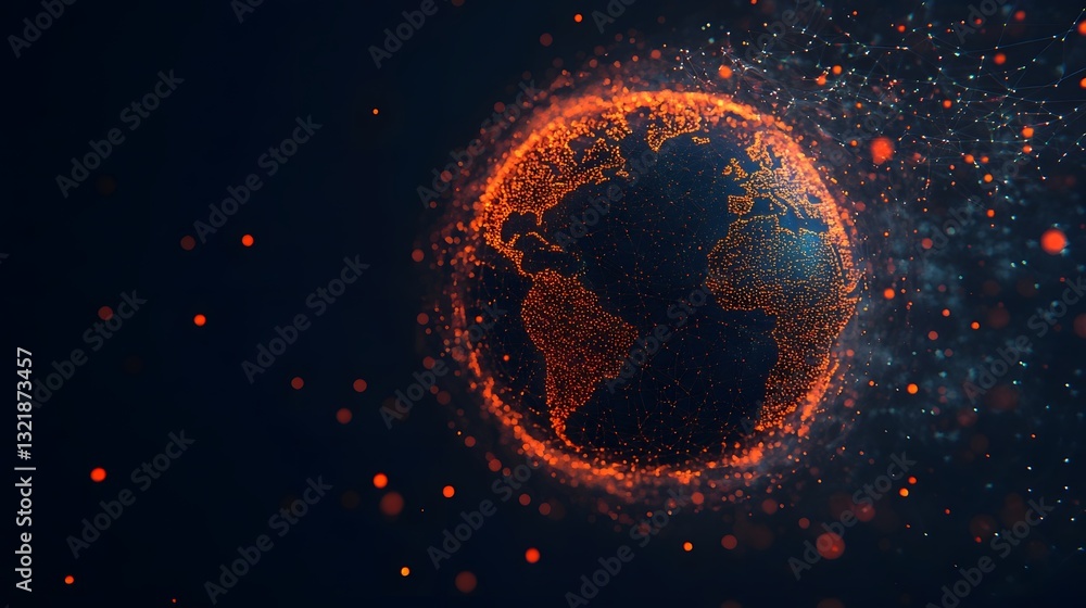 Poster interconnected earth surrounded by virtual data points and connections
