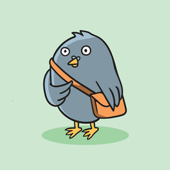 Cute pigeon holding a delivery bag with wide eyes